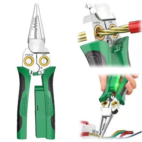 Outdoorfun 8-in-1 Wire Stripper – Cable Cutter, Voltage Tester, Silver/Green