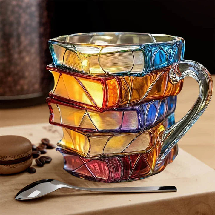 Handmade 3D Reading Mug – Glass – Unique Bookshelf Design – Dishwasher Safe