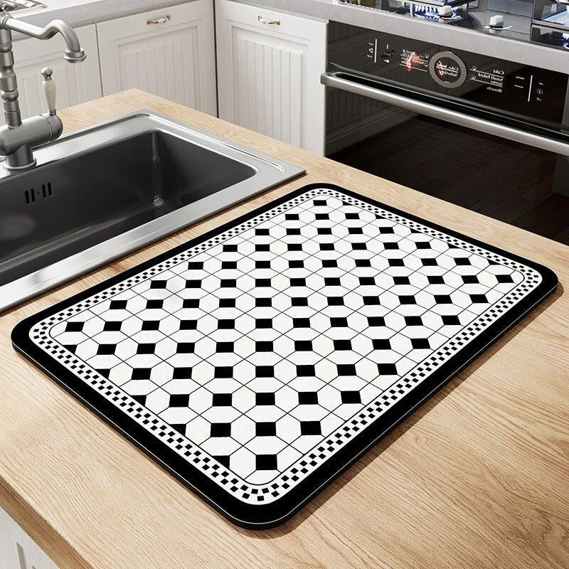 Premium Absorbent Draining Mat - Quick-Dry Microfiber, Non-Slip, Grey, Kitchen Essential