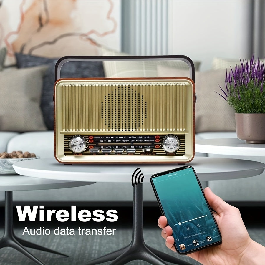 Retro Wireless Radio – FM/AM/Shortwave – Portable Transistor – AUX/TF/USB Playback – Rechargeable Battery – Classic Durable Design