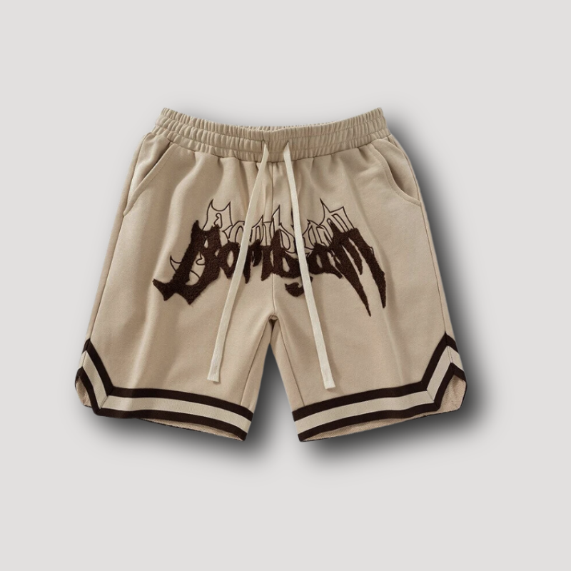 'Bombjam' Tribal Letter Patchwork Basketball Shorts