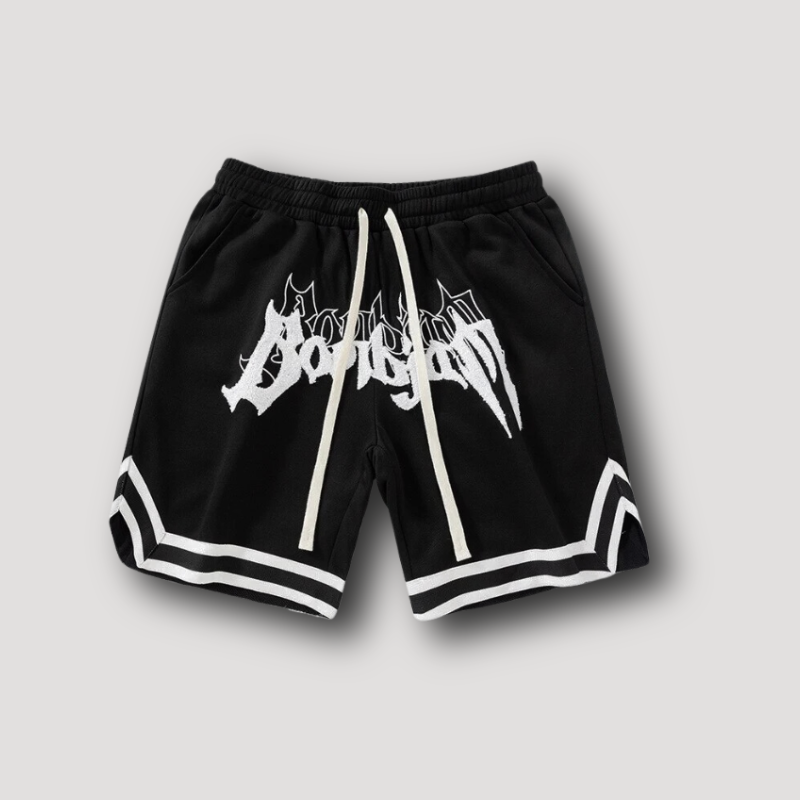 'Bombjam' Tribal Letter Patchwork Basketball Shorts