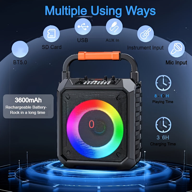 Singing Machine – Mini Sparkle Bluetooth Karaoke Speaker – With 2 Microphones – Wireless BT – Colour Changing Lights – Party Entertainment