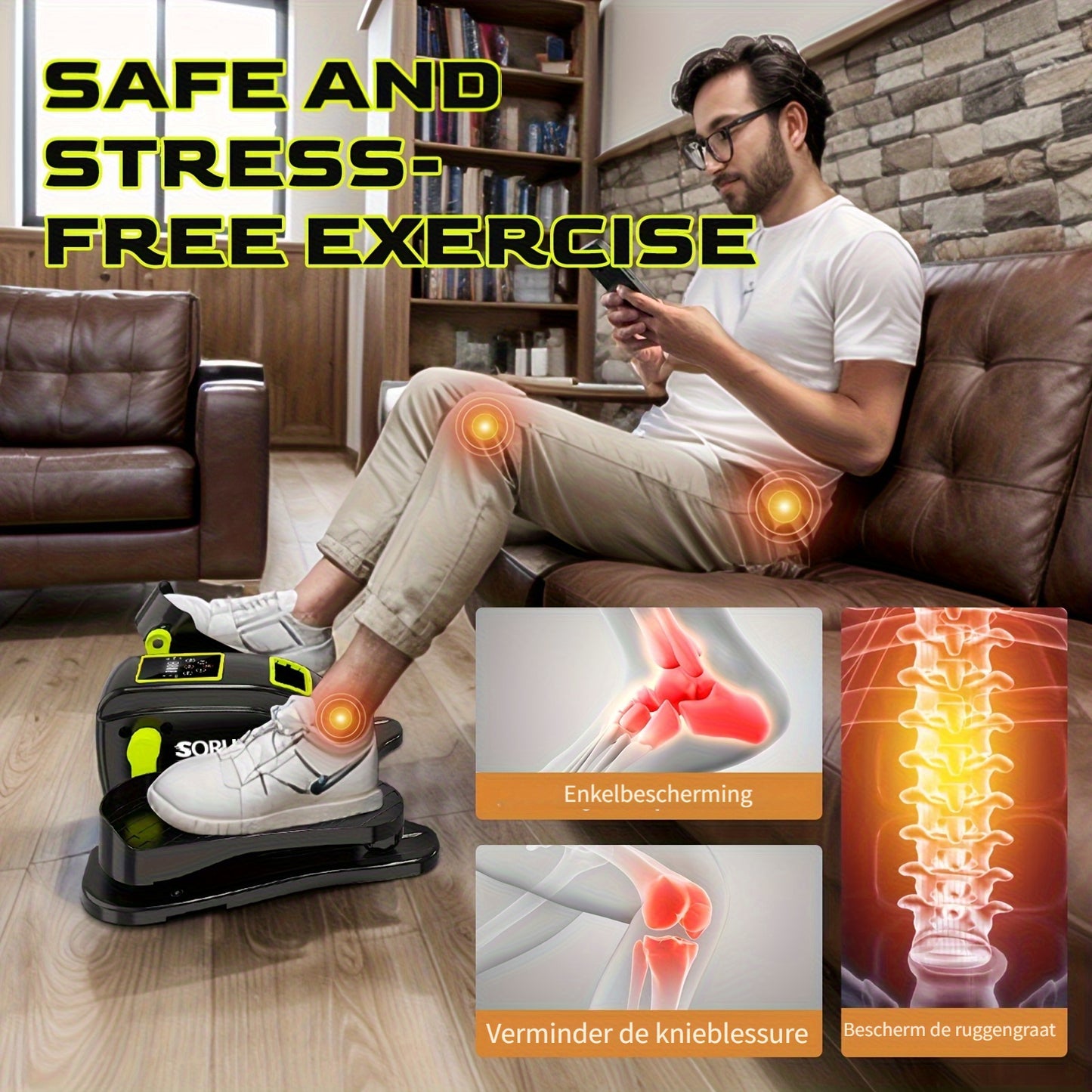Under-Desk Elliptical Trainer – Electric Pedal Exerciser – 12 Speeds – For Seniors – With Resistance Bands – Black