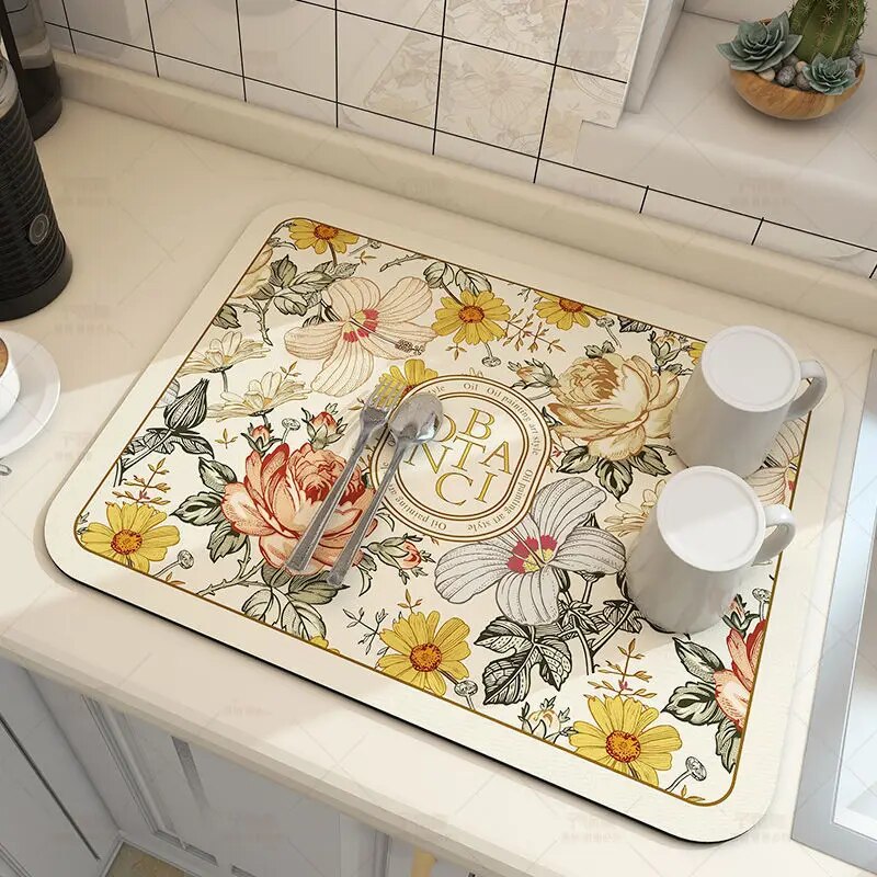 Premium Absorbent Draining Mat - Quick-Dry Microfiber, Non-Slip, Grey, Kitchen Essential