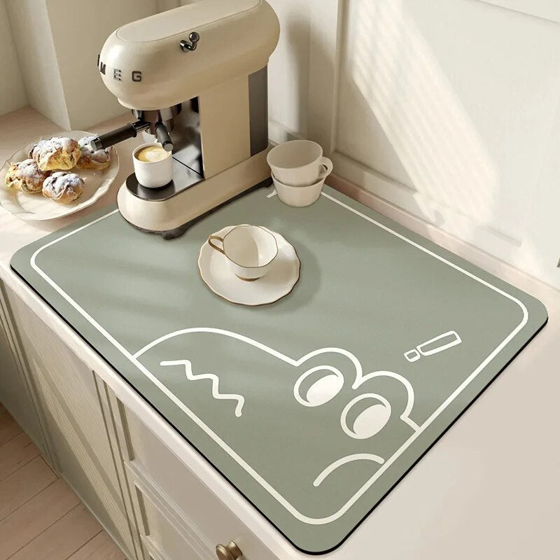 Premium Absorbent Draining Mat - Quick-Dry Microfiber, Non-Slip, Grey, Kitchen Essential