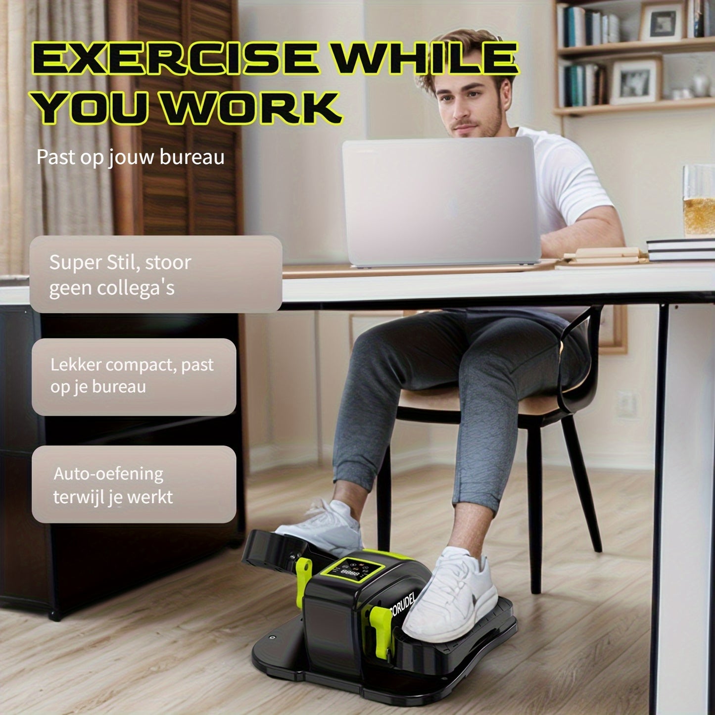 Under-Desk Elliptical Trainer – Electric Pedal Exerciser – 12 Speeds – For Seniors – With Resistance Bands – Black