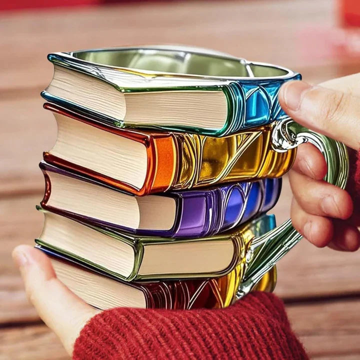 Handmade 3D Reading Mug – Glass – Unique Bookshelf Design – Dishwasher Safe