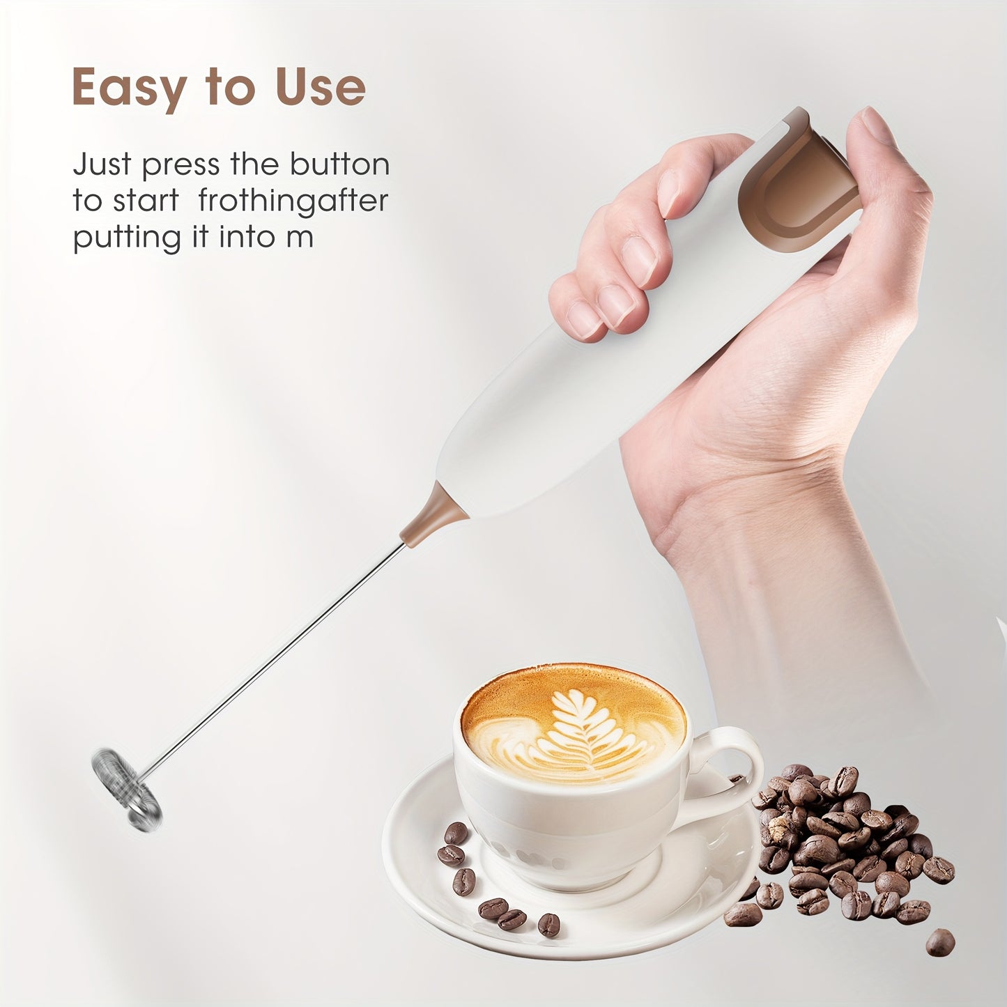Electric Milk Frother – 10000 RPM, Stainless Steel, Cordless, Battery-Free Design