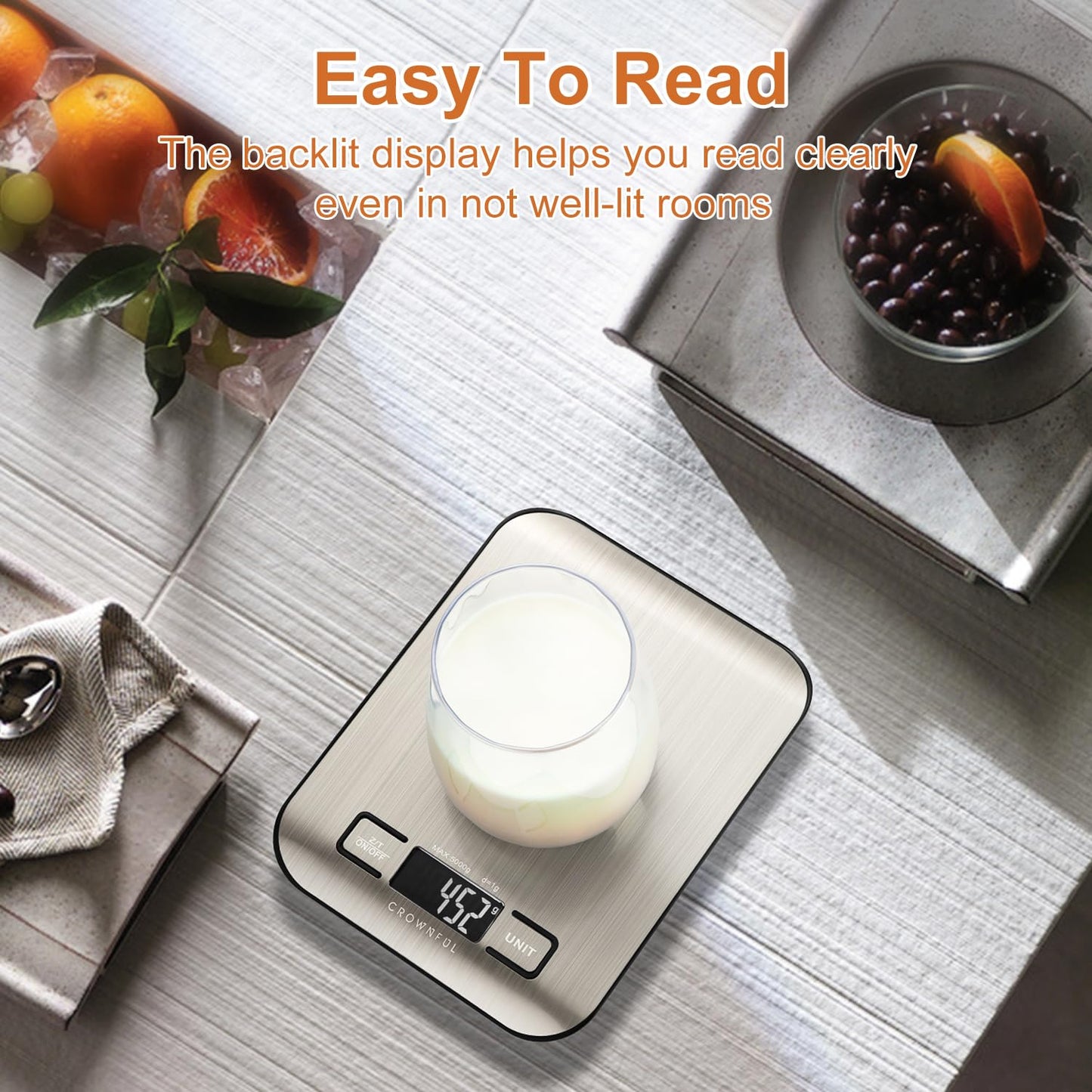Digital Kitchen Scale – 5kg Capacity, 0.1g Precision, Tare Function, Silver Finish