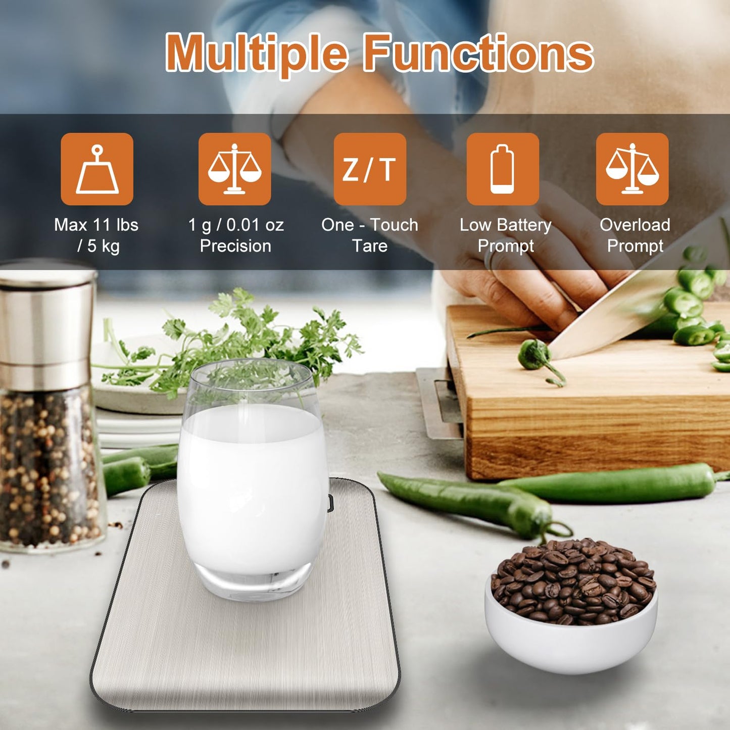 Digital Kitchen Scale – 5kg Capacity, 0.1g Precision, Tare Function, Silver Finish