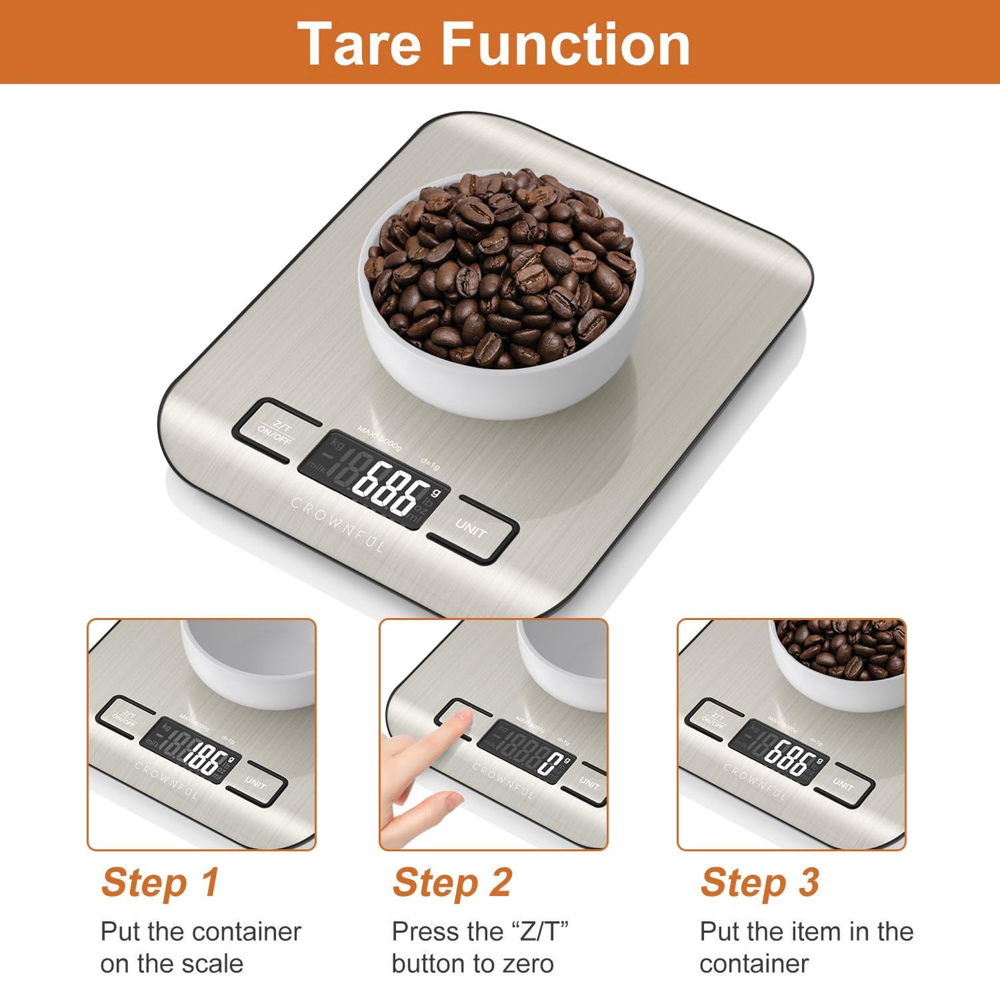 Digital Kitchen Scale – 5kg Capacity, 0.1g Precision, Tare Function, Silver Finish