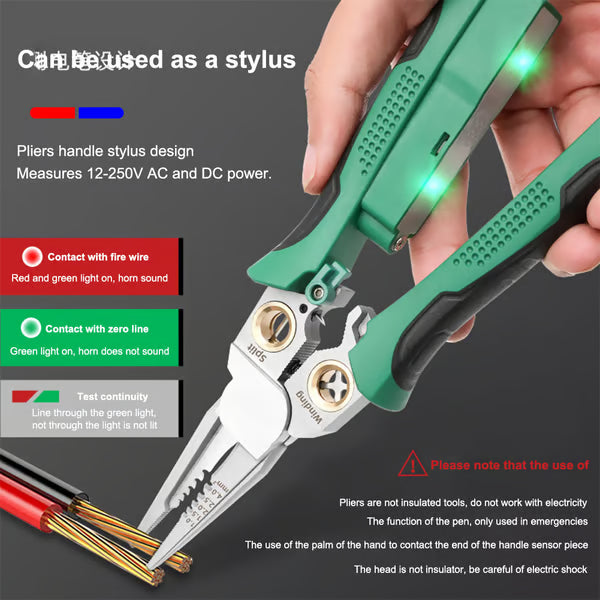 Outdoorfun 8-in-1 Wire Stripper – Cable Cutter, Voltage Tester, Silver/Green