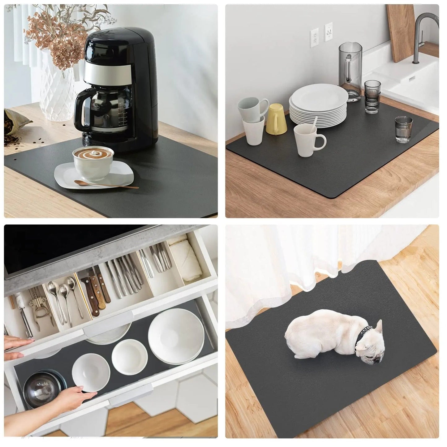 Premium Absorbent Draining Mat - Quick-Dry Microfiber, Non-Slip, Grey, Kitchen Essential