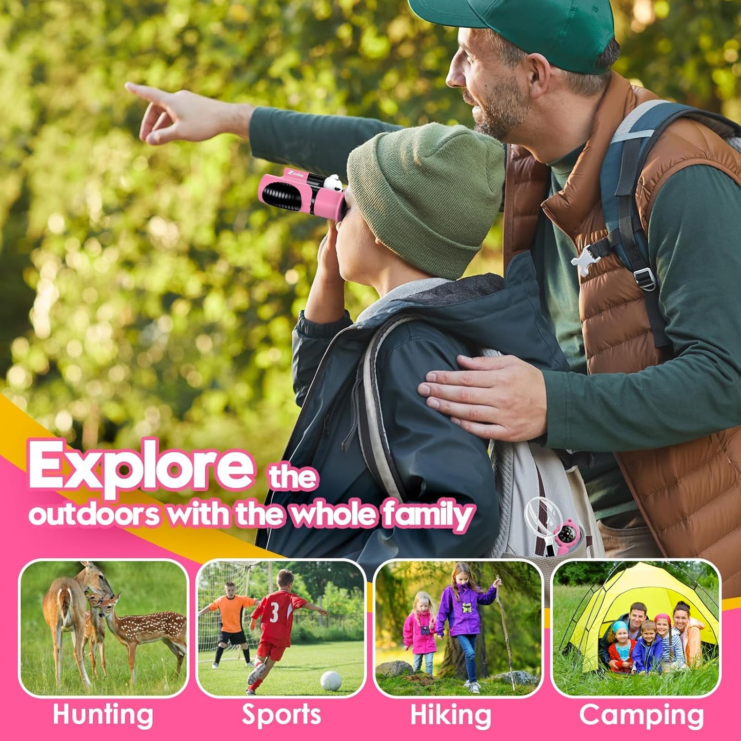Binoculars For Kids – 8x21 High-Resolution Optics – With Magnifying Glass & Whistle Compass – Outdoor Exploration Set – Ages 3–12