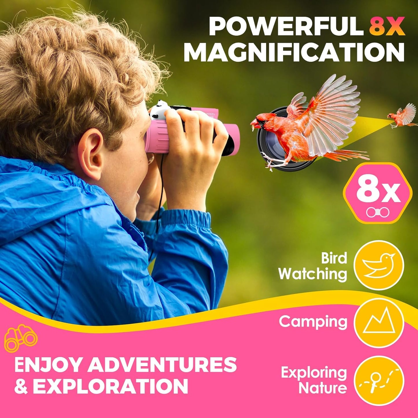 Binoculars For Kids – 8x21 High-Resolution Optics – With Magnifying Glass & Whistle Compass – Outdoor Exploration Set – Ages 3–12