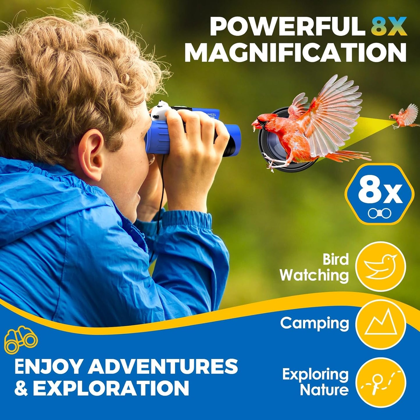 Binoculars For Kids – 8x21 High-Resolution Optics – With Magnifying Glass & Whistle Compass – Outdoor Exploration Set – Ages 3–12