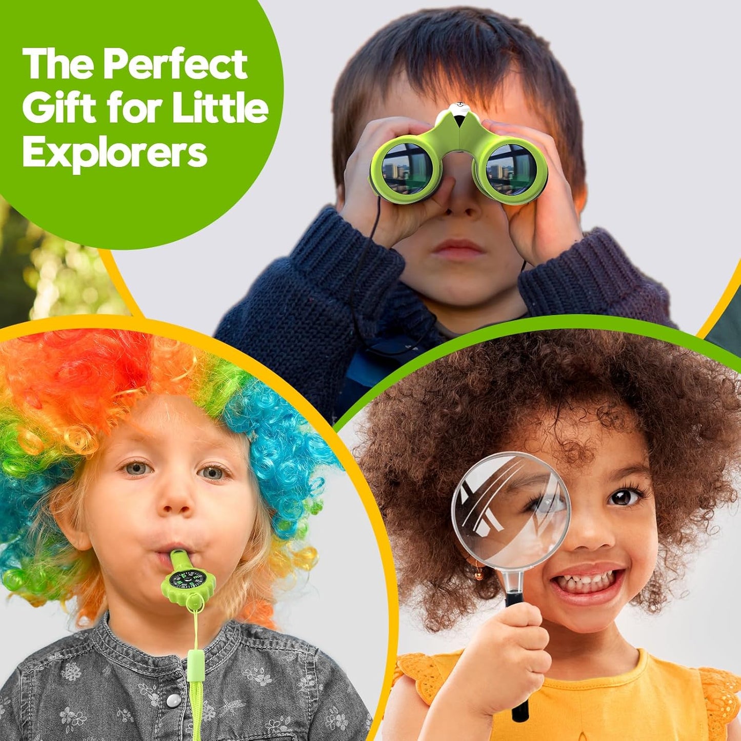 Binoculars For Kids – 8x21 High-Resolution Optics – With Magnifying Glass & Whistle Compass – Outdoor Exploration Set – Ages 3–12