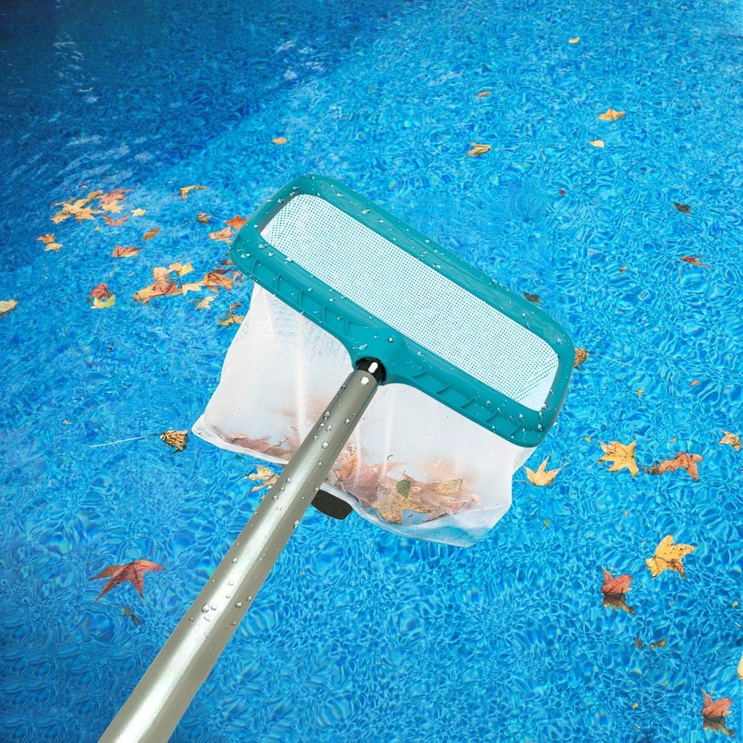 Professional Pool Skimmer Net with Deep Fine Mesh Bag, Heavy Duty Leaf Rake, Easy Scoop Edge, Debris Pickup Removal, Fast Cleaning (Pool Rake)