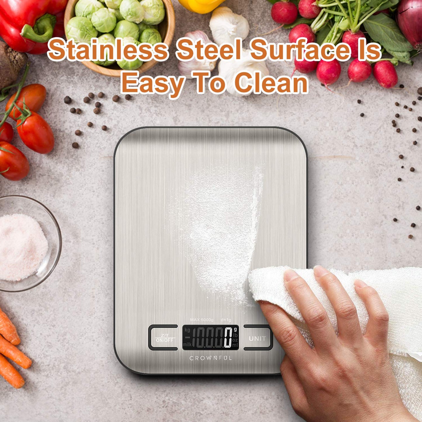 Digital Kitchen Scale – 5kg Capacity, 0.1g Precision, Tare Function, Silver Finish