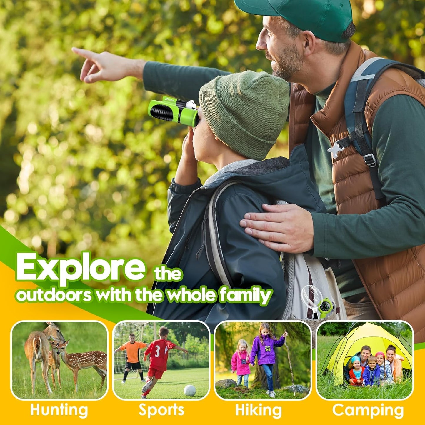 Binoculars For Kids – 8x21 High-Resolution Optics – With Magnifying Glass & Whistle Compass – Outdoor Exploration Set – Ages 3–12
