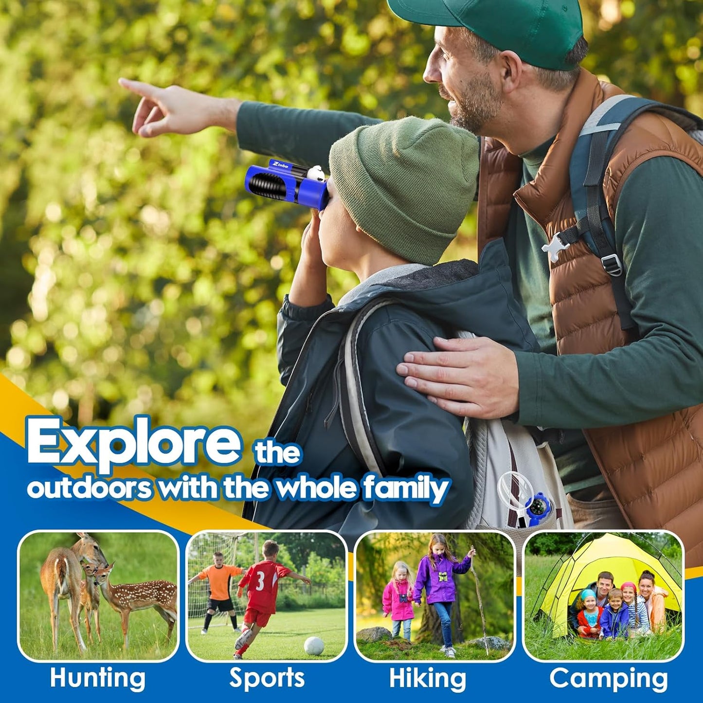 Binoculars For Kids – 8x21 High-Resolution Optics – With Magnifying Glass & Whistle Compass – Outdoor Exploration Set – Ages 3–12