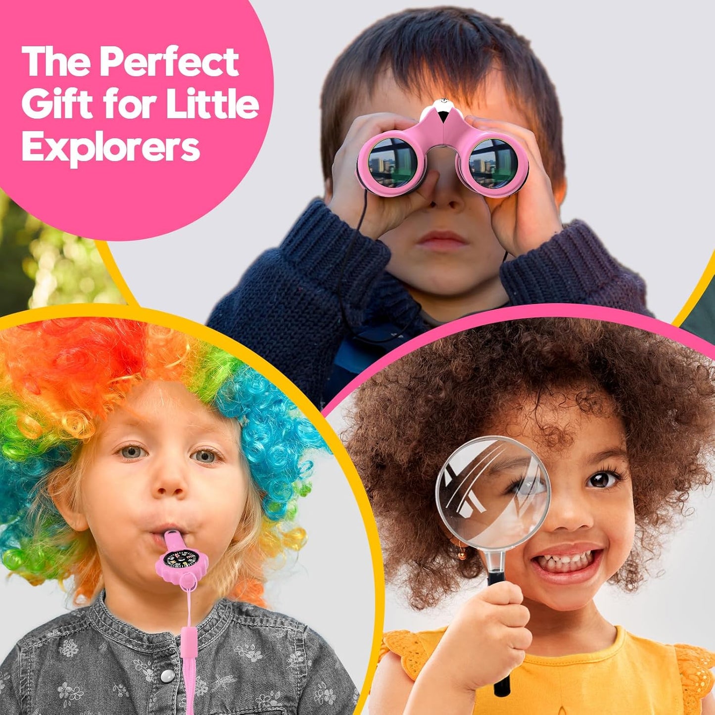 Binoculars For Kids – 8x21 High-Resolution Optics – With Magnifying Glass & Whistle Compass – Outdoor Exploration Set – Ages 3–12