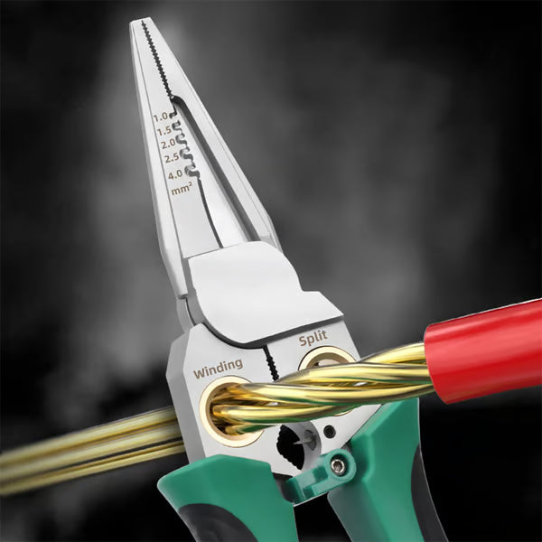 Outdoorfun 8-in-1 Wire Stripper – Cable Cutter, Voltage Tester, Silver/Green