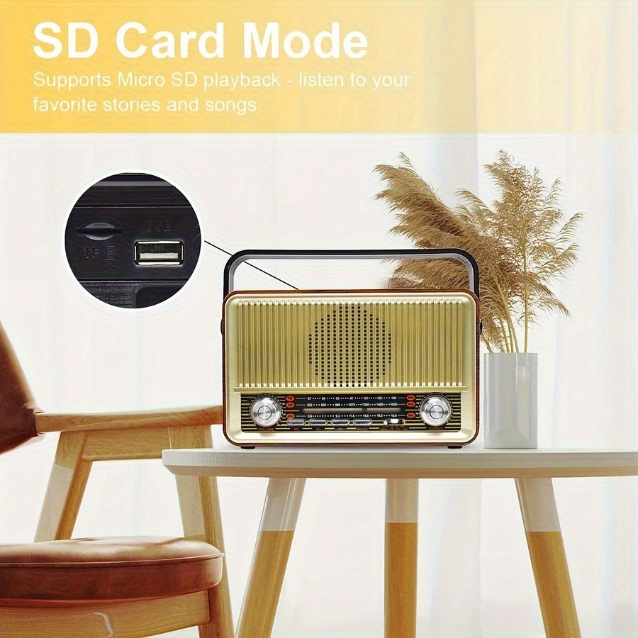 Retro Wireless Radio – FM/AM/Shortwave – Portable Transistor – AUX/TF/USB Playback – Rechargeable Battery – Classic Durable Design