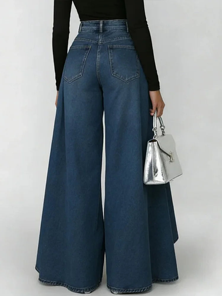 Women High Waist Wide Leg Jeans – Cotton Linen Blend – Casual Loose Fit Pants