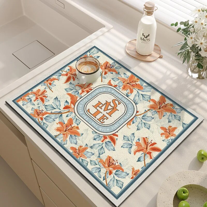 Premium Absorbent Draining Mat - Quick-Dry Microfiber, Non-Slip, Grey, Kitchen Essential