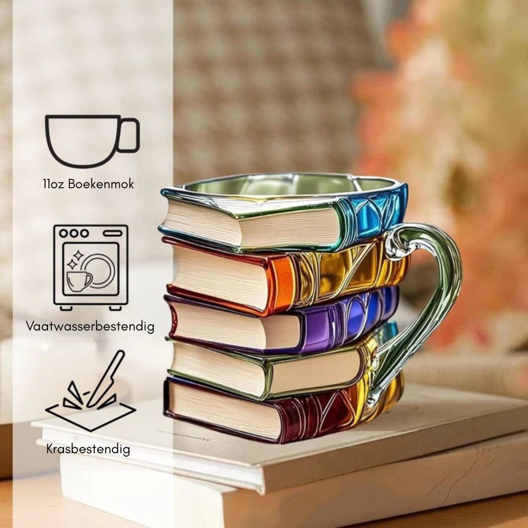 Handmade 3D Reading Mug – Glass – Unique Bookshelf Design – Dishwasher Safe