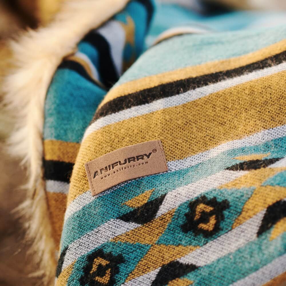 Aztec Faux Fur Blanket - Turquoise & Gold | Cozy Throw