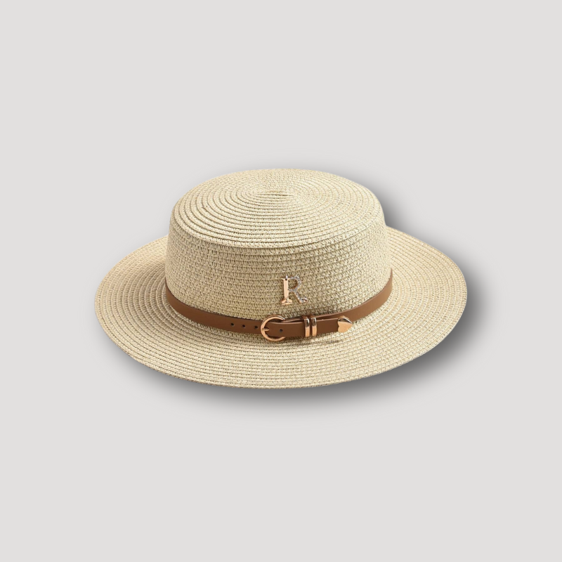Letter 'R' with Rhinestones Brown Belt Straw Hats Australia