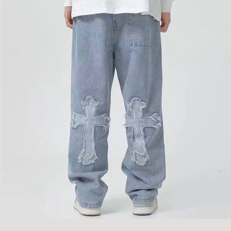 Cross Embroidery Patches Denim Jeans