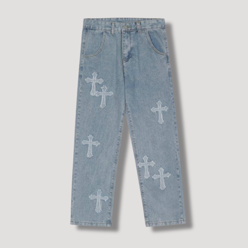 Cross Embroidery Patches Denim Jeans