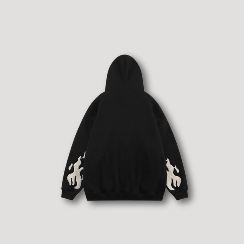 Cross Embroidery Patches Zip Up Hoodie