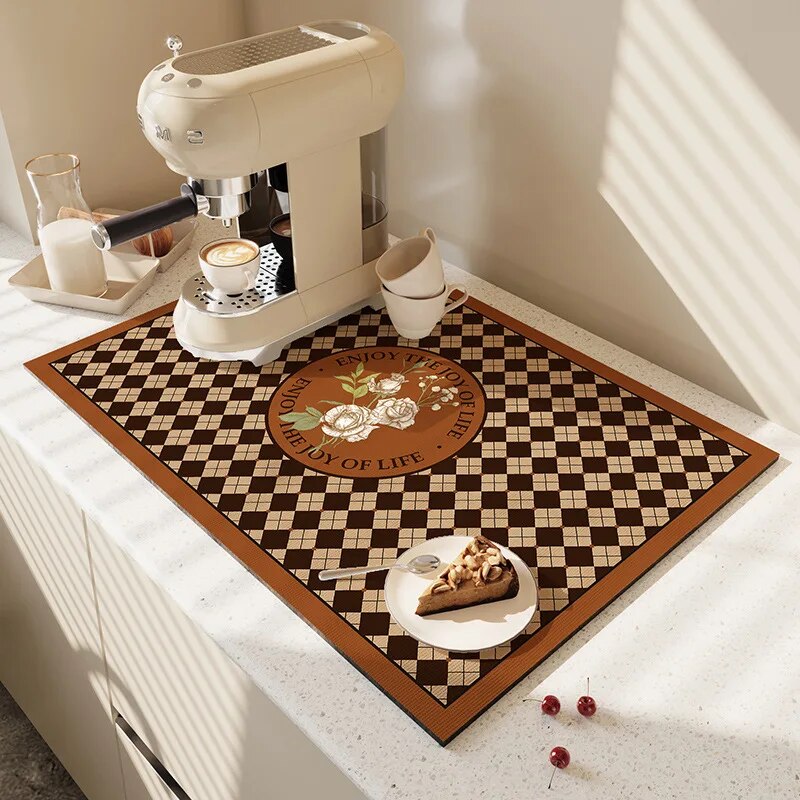 Premium Absorbent Draining Mat - Quick-Dry Microfiber, Non-Slip, Grey, Kitchen Essential
