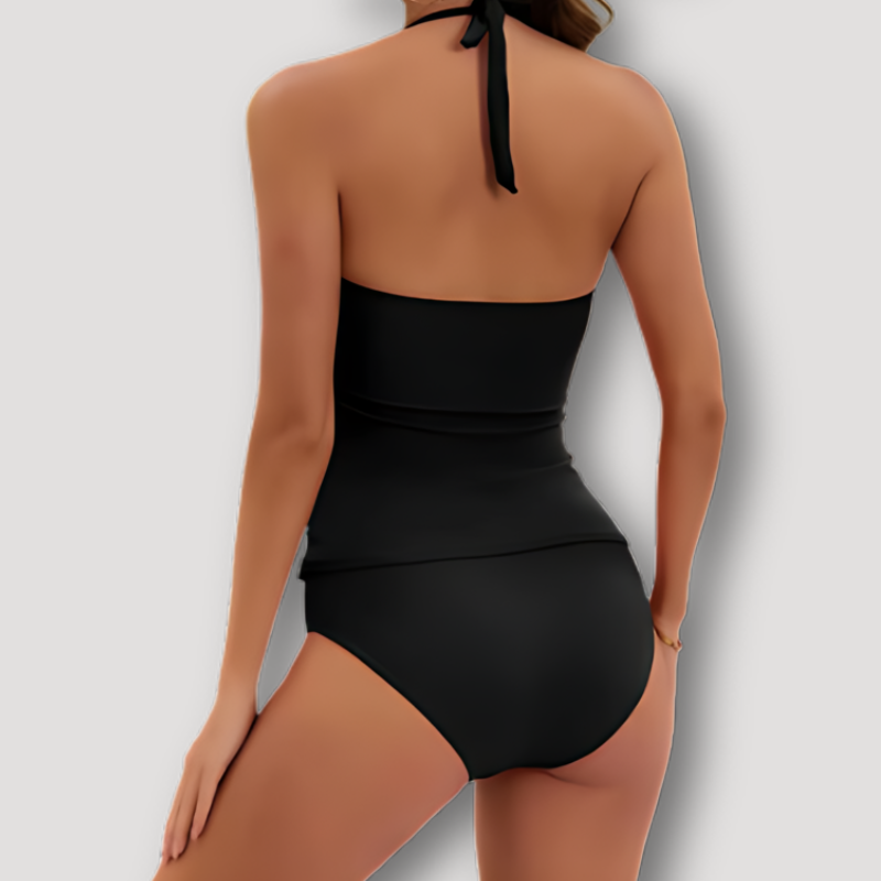Ruched Halter Top Gold Metal Accent Tankini Swimwear Australia