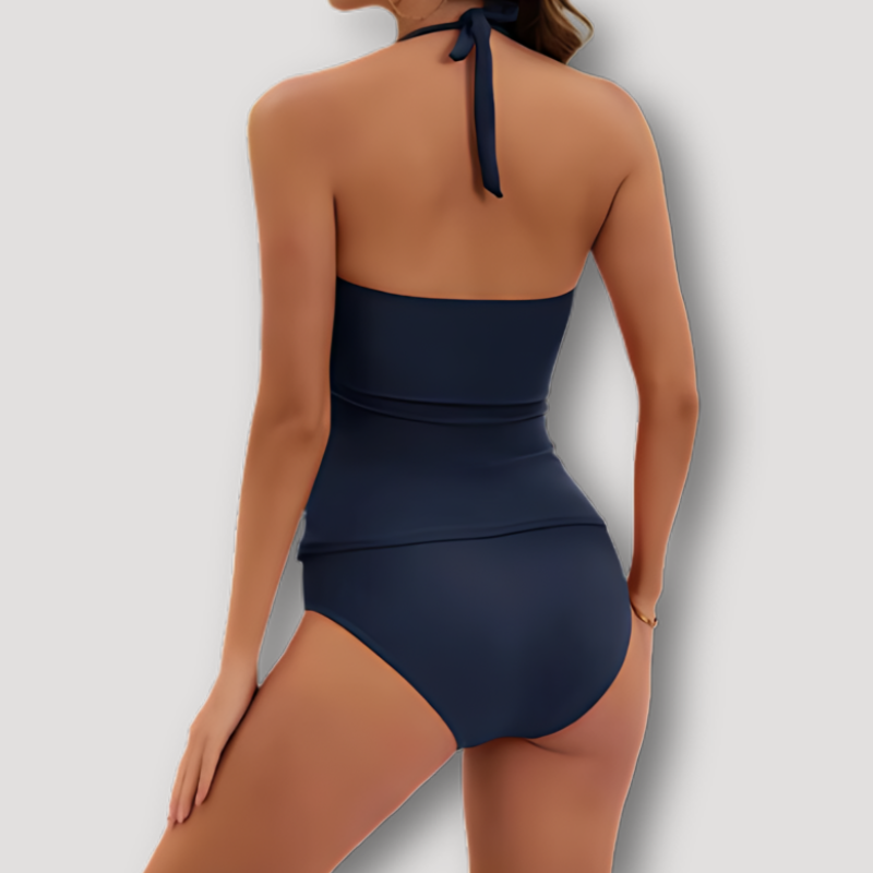 Ruched Halter Top Gold Metal Accent Tankini Swimwear Australia