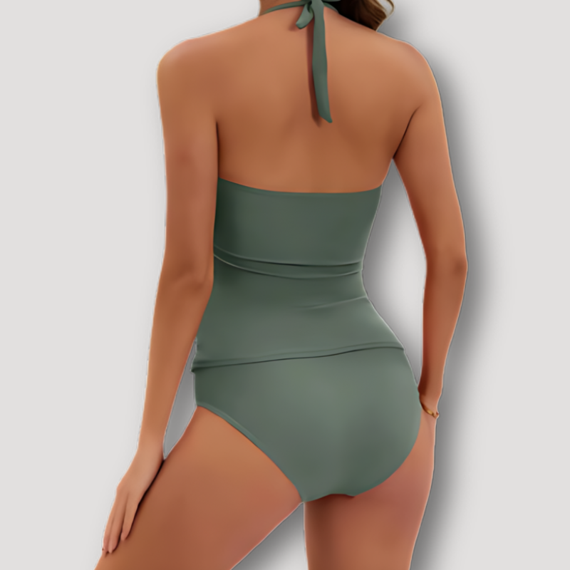 Ruched Halter Top Gold Metal Accent Tankini Swimwear Australia