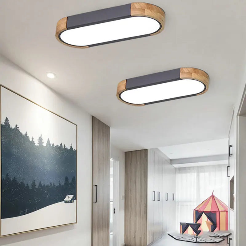 Linear Style Led Ceiling Light - Wood Accent - Oval Shape