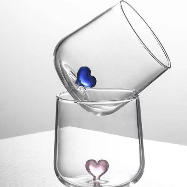 Heart Handblown Glassware - Unique Cocktail - Crystal Clear