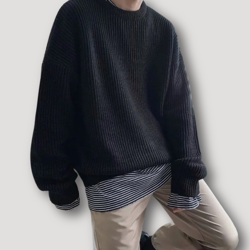 Ribbed Crew Neck Knitted Sweater For Men