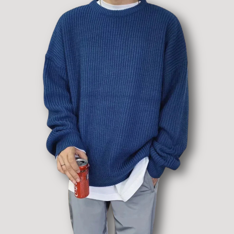 Ribbed Crew Neck Knitted Sweater For Men