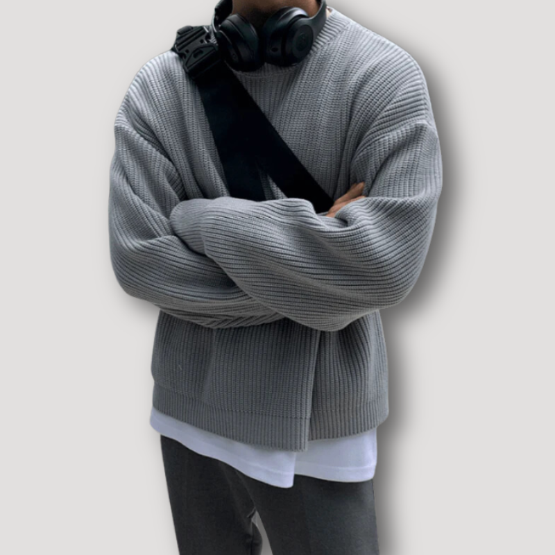 Ribbed Crew Neck Knitted Sweater For Men