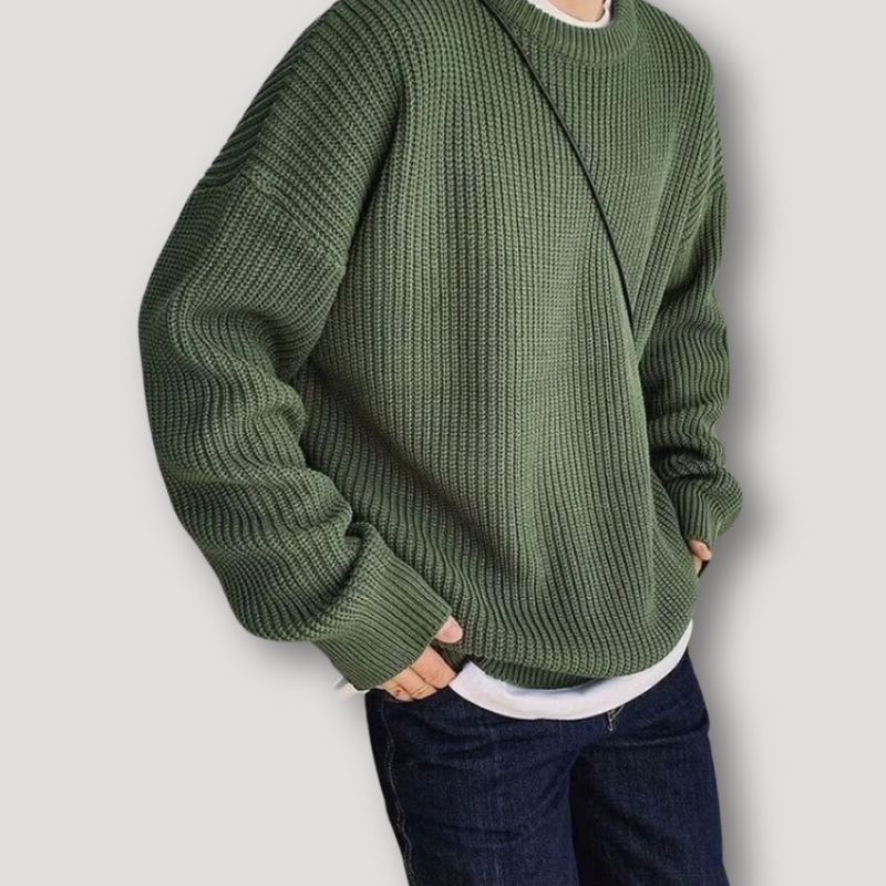 Ribbed Crew Neck Knitted Sweater For Men