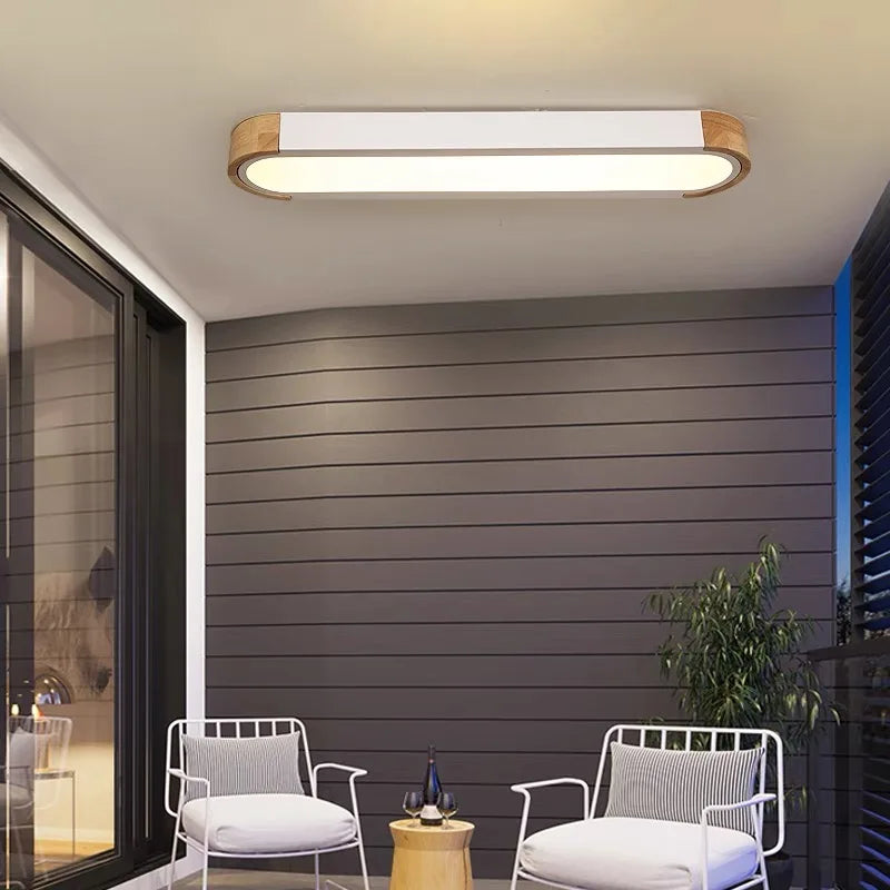 Linear Style Led Ceiling Light - Wood Accent - Oval Shape