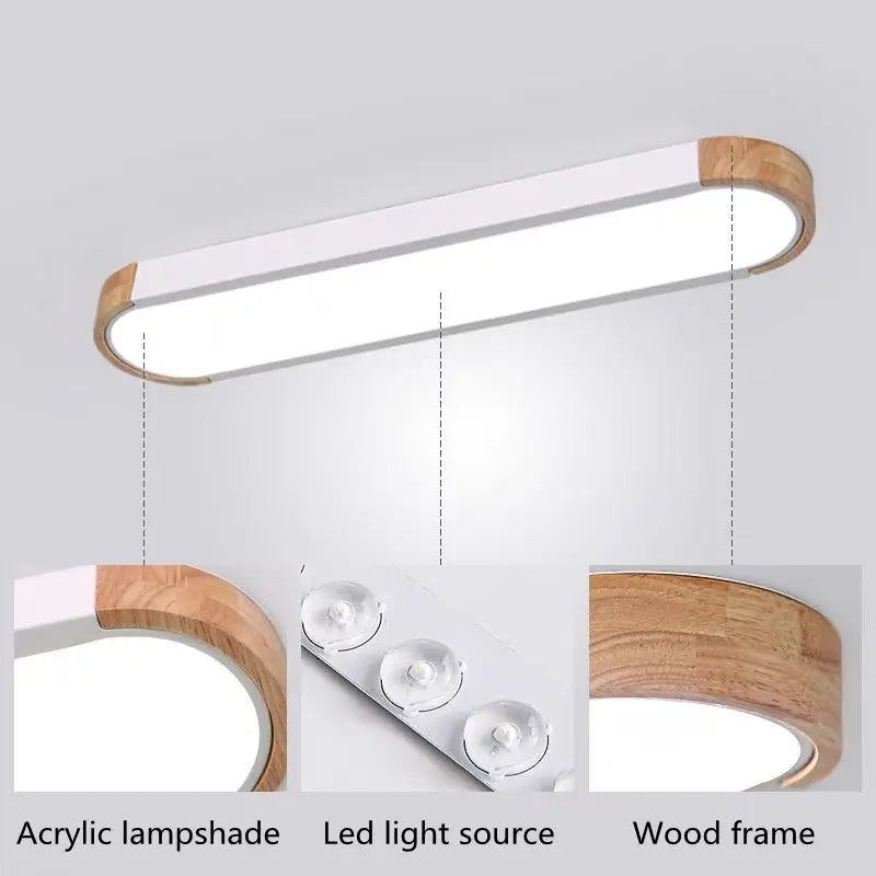 Linear Style Led Ceiling Light - Wood Accent - Oval Shape