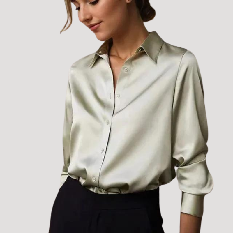 Casual Satin Long Sleeve Blouse for Women